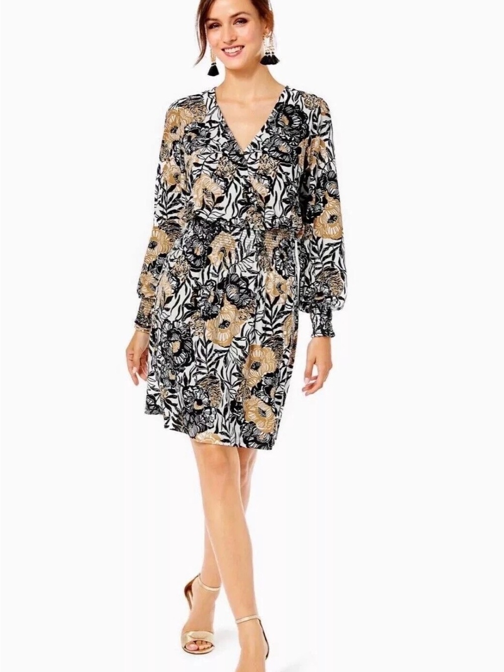Lilly Pulitzer Talley Dress Onyx Peony Party Long Sleeve M
